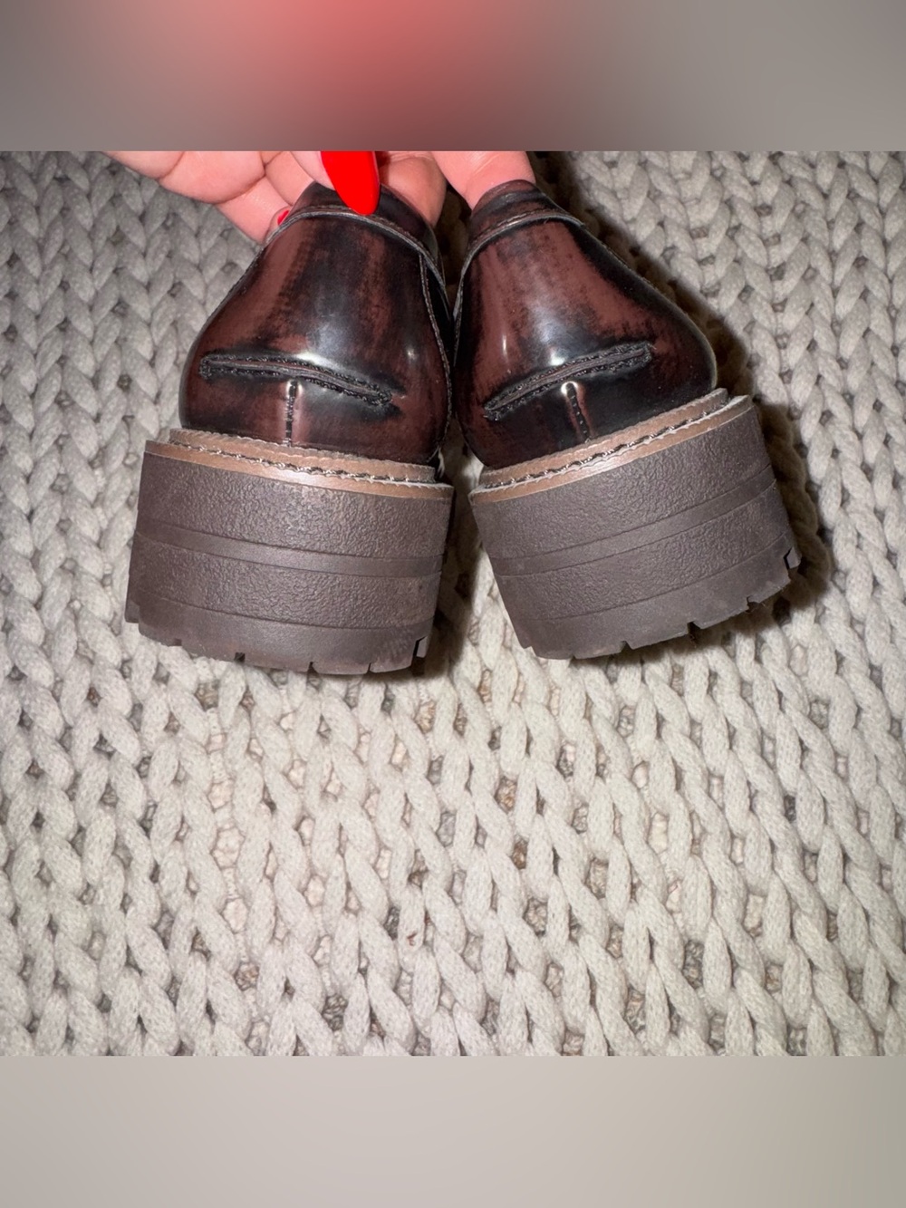 Sam Edelman Dark Brown Glossy Chunky Loafers with Gold Buckle - Picture 3 of 3